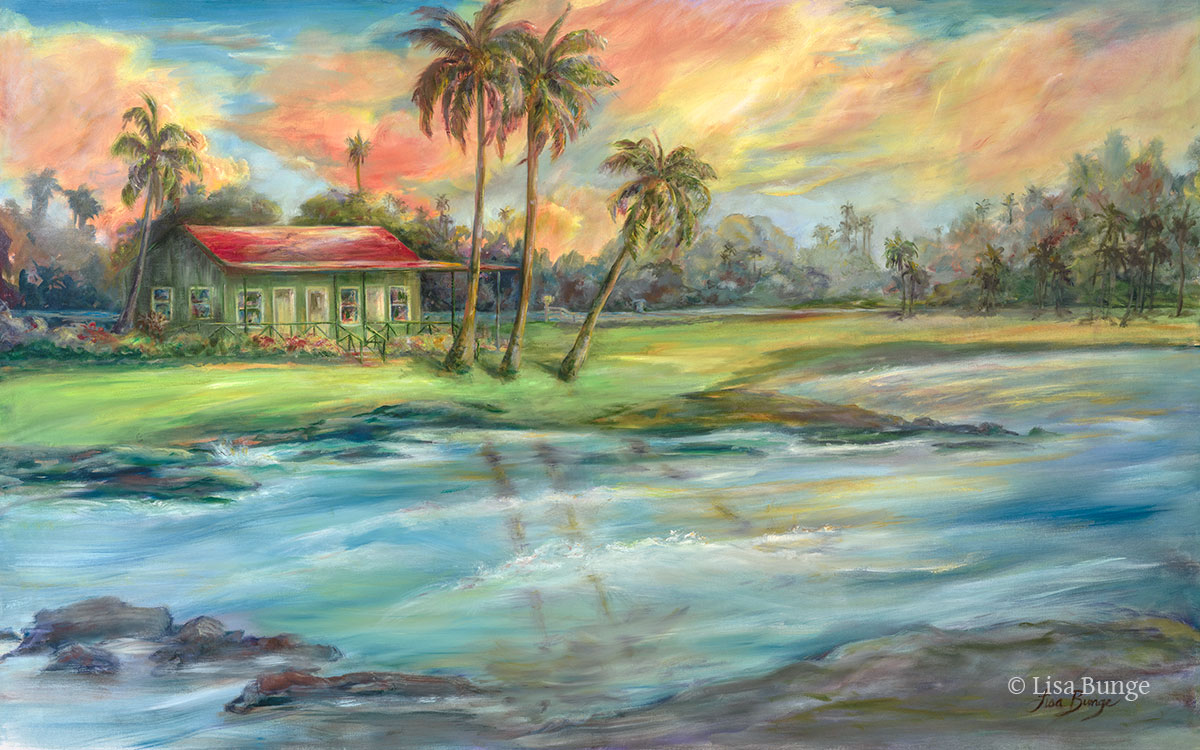 Hawaiiana seascape with palms